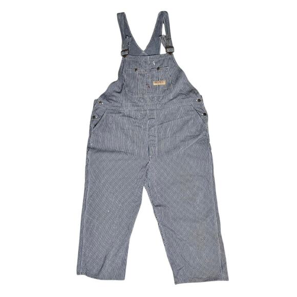 JC Penney’s Big Mac VTG 70s Hickory Stripe Workwear Overalls Railroad Bibs 52 - Picture 1 of 5